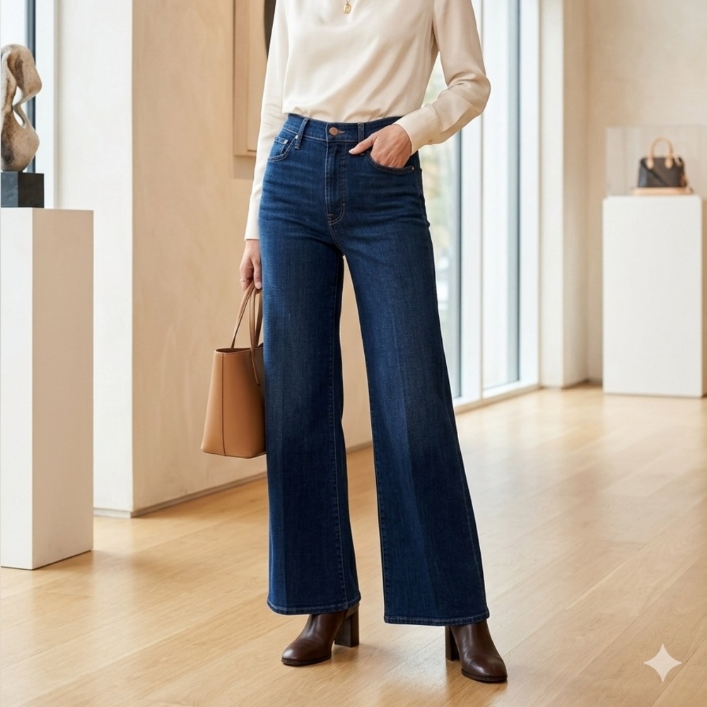 MOTHER High-Rise Wide-Leg Jeans - Deep Blue